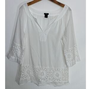 Ann Taylor 100% Cotton Lace Trim Top - Women's Petite L - Lightweight, Beautiful